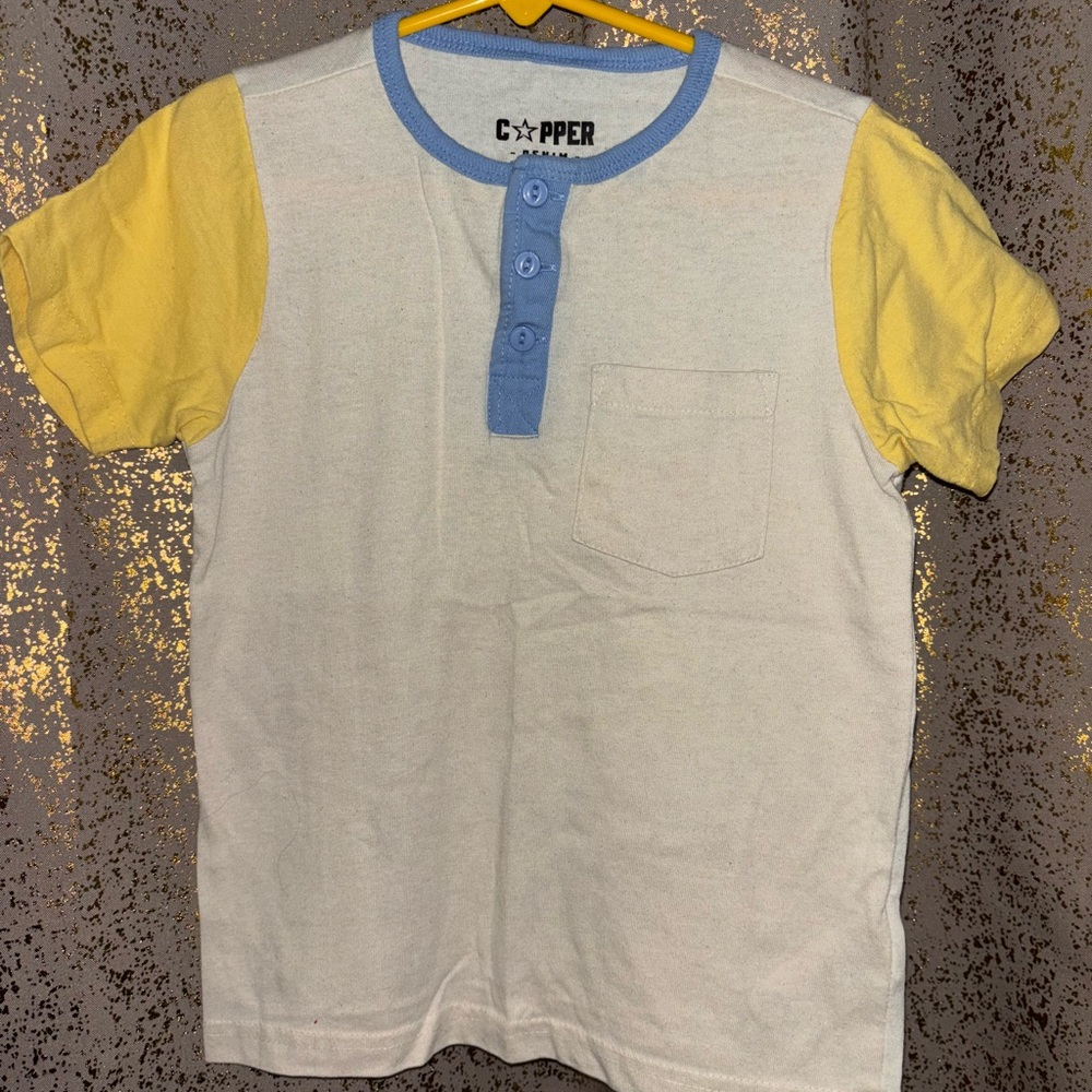 Copper Kids Short Sleeve Henley Tee - Yellow and Blue